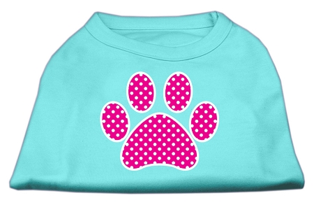 Pink Swiss Dot Paw Screen Print Shirt Aqua Sm